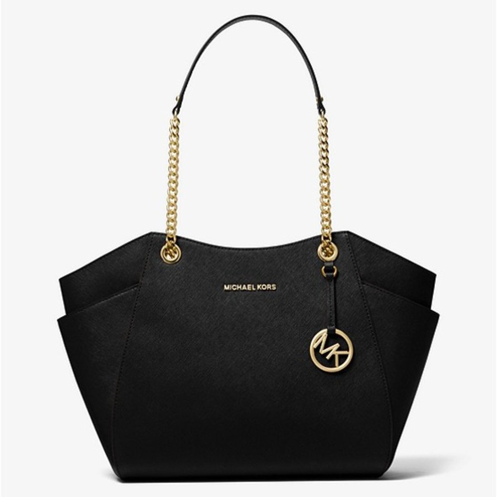 Michael Kors Large Chain Shoulder Tote Bag Black